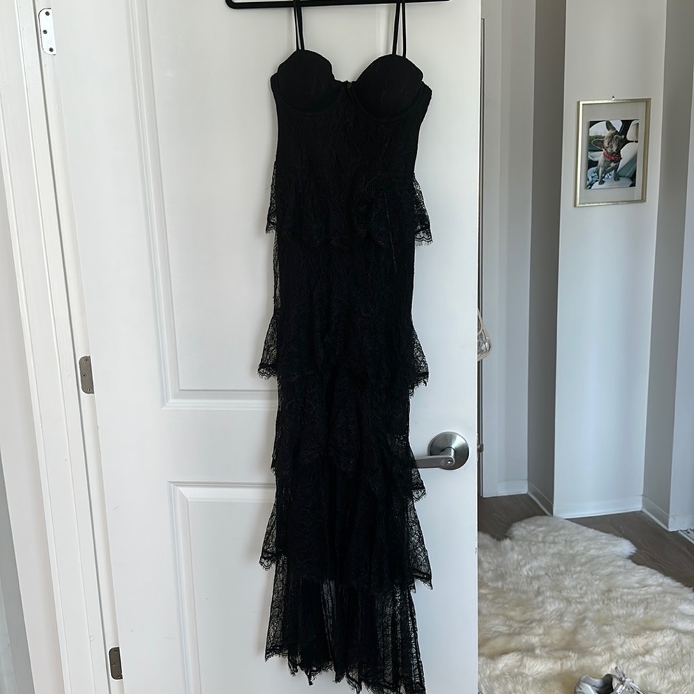 Majorelle black lace maxi dress